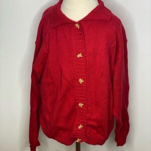 Rebecca Raggs originals girls red cardigan sweater teddy bear buttons Sz 7